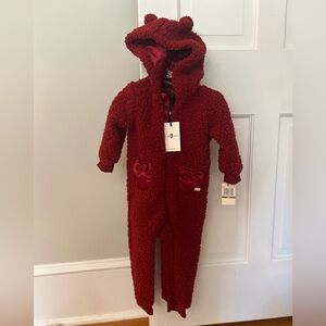 NWT 7 for all mankind cozy red onesie with silk pockets and hood with ears